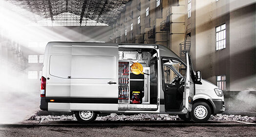Right side view of H350 with doors opened