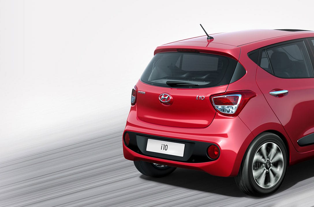 Cropped view of rear part of red i10