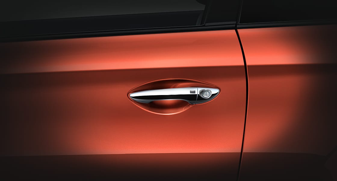 Closer view of chrome-coated outside handle