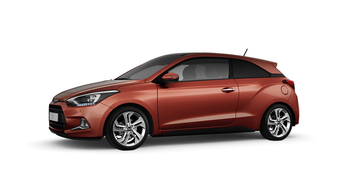 Side view of orange i20 Coupe