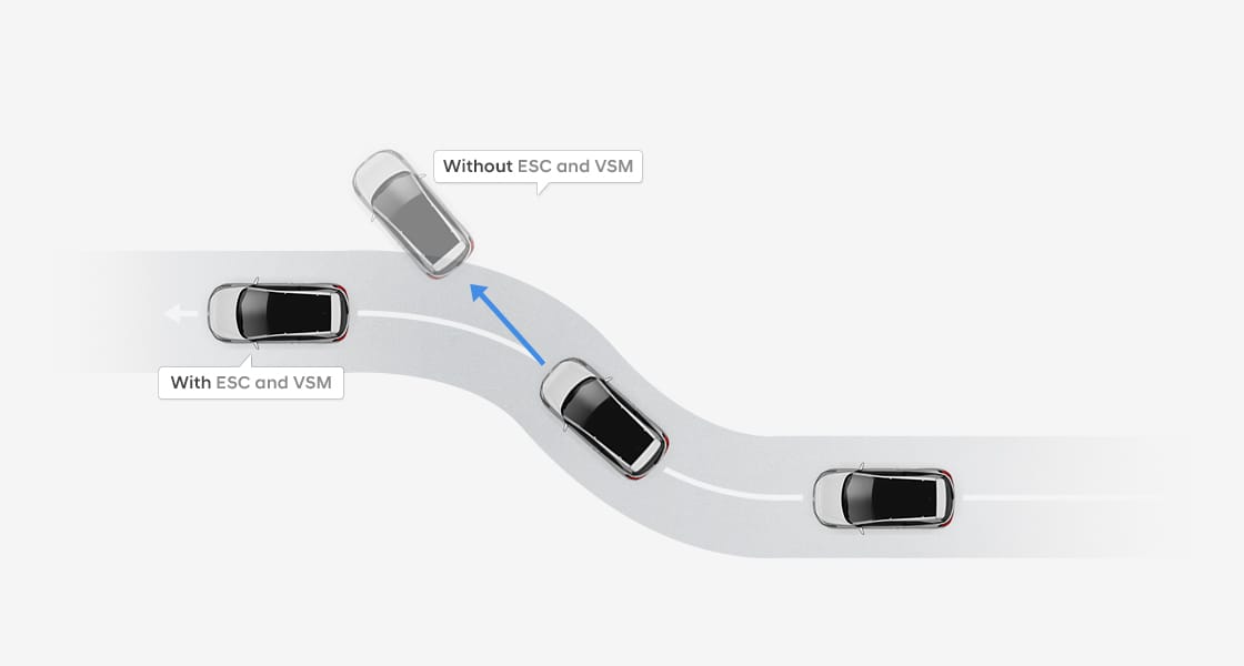 Illustrative road scenario electronic stability control and Vehicle stability management