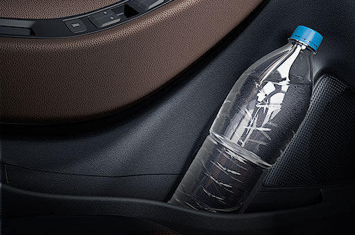 Water bottle stored in the door storage