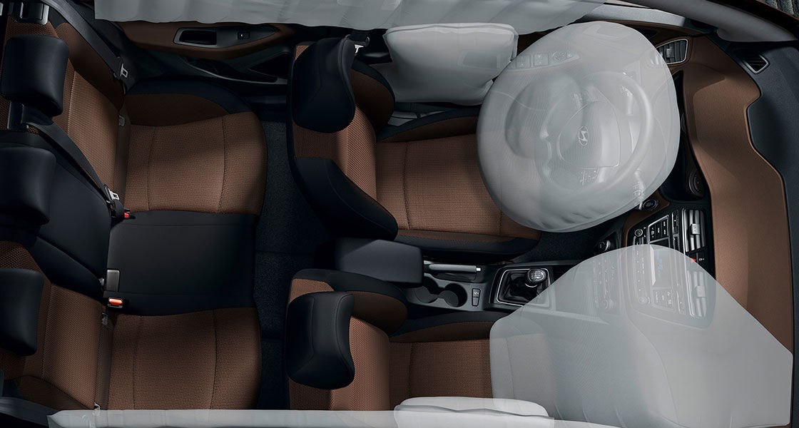 Sky view of interior with airbags simulated