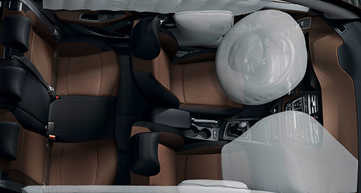 Sky view of interior with airbags simulated