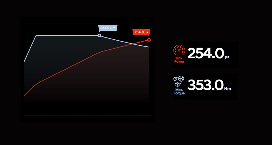 Infographic of 2.0 T-GDi (250PS) gasoline engine performance