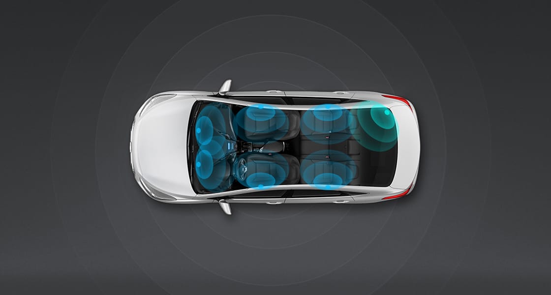 Top view of sound waves surrounding white i40 Sedan