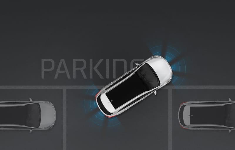 Top view of white i40 parking with assist system