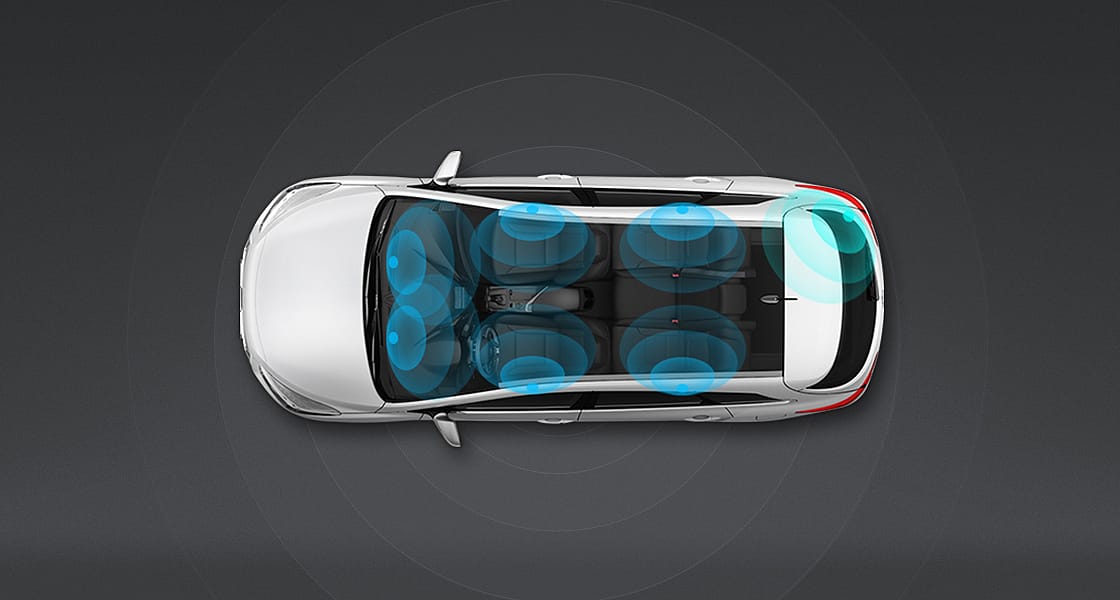 Top view of silver i40 with sound waves surrounding