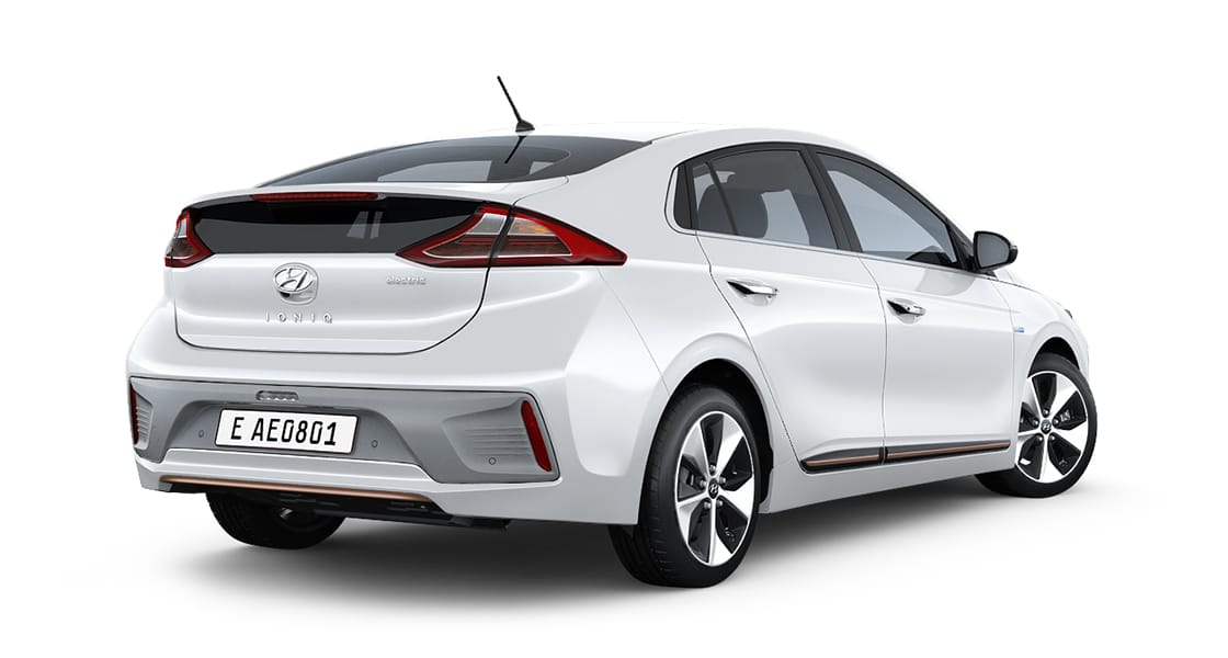 Right side view of white Ioniq electric