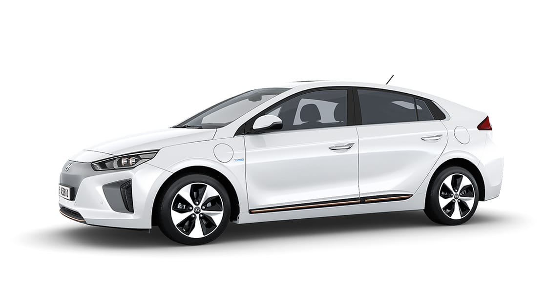 Side view of white Ioniq Electric
