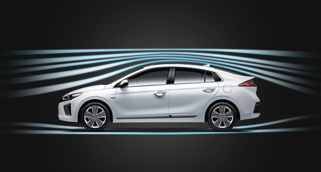 Aerodynamic graphic illustrated around the exterior of Ioniq Electric