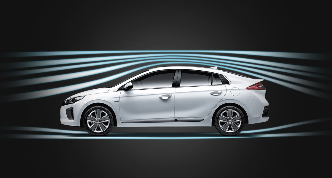 Side view of white Ioniq Hybrid