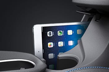 Closer view of Center console multi-purpose storage