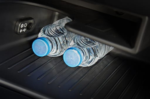Water bottles stored in the glove box