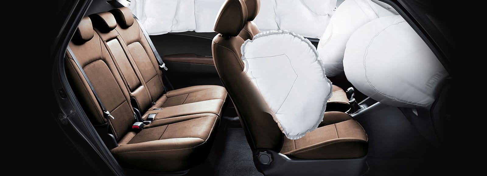 Side view of airbags simulated around the front seats