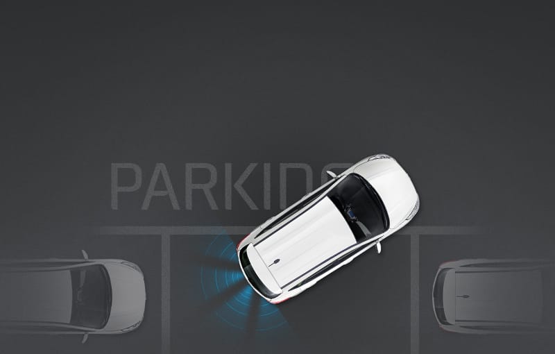 Top view of white ix35 fuel cell parking with assist system