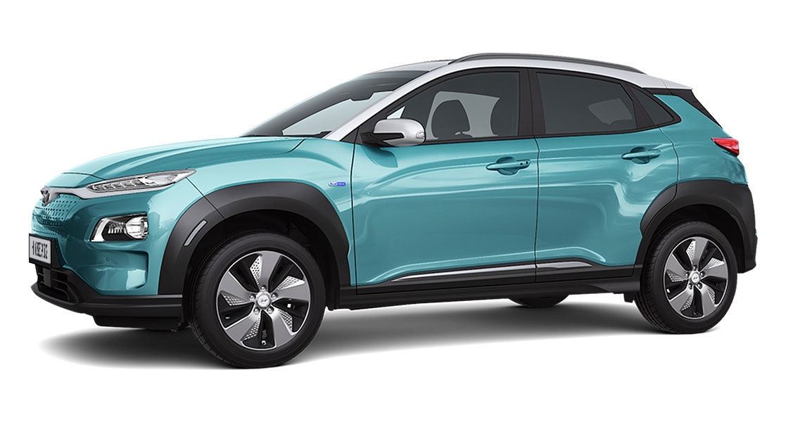 Left side view of blue kona-electric