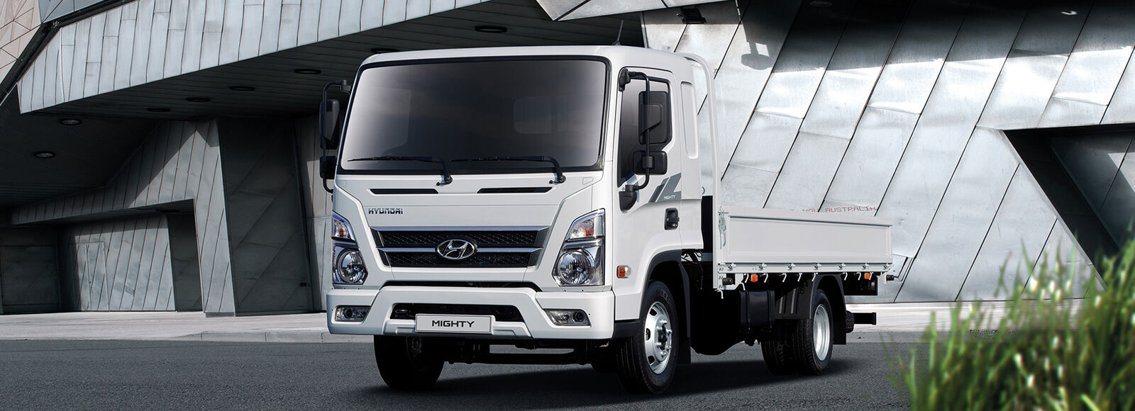 Left front view of Mighty, parked on the road