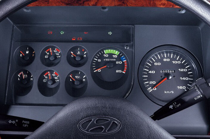 image of cluster including speedometer, RPM and fuel gauge and warning lights