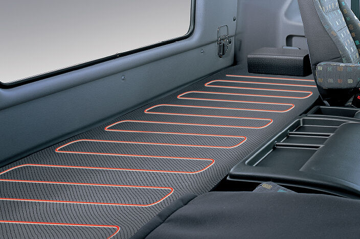 wide and long sleeping bed behind of driver seat