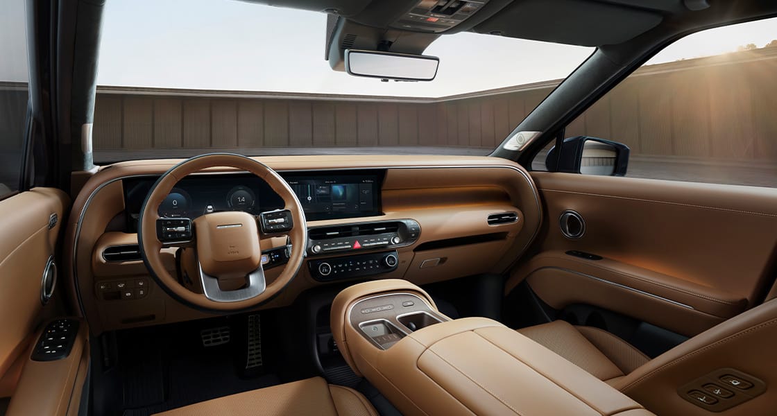 Showcasing the front seat with a focus on the center console in the all-new PALISADE