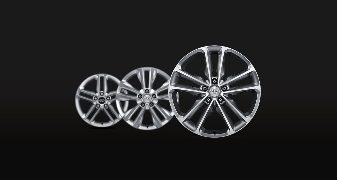 Three alloy wheels in different sizes