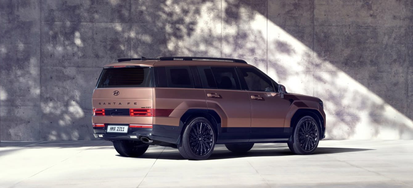 Rear side view of a parked Santa Fe