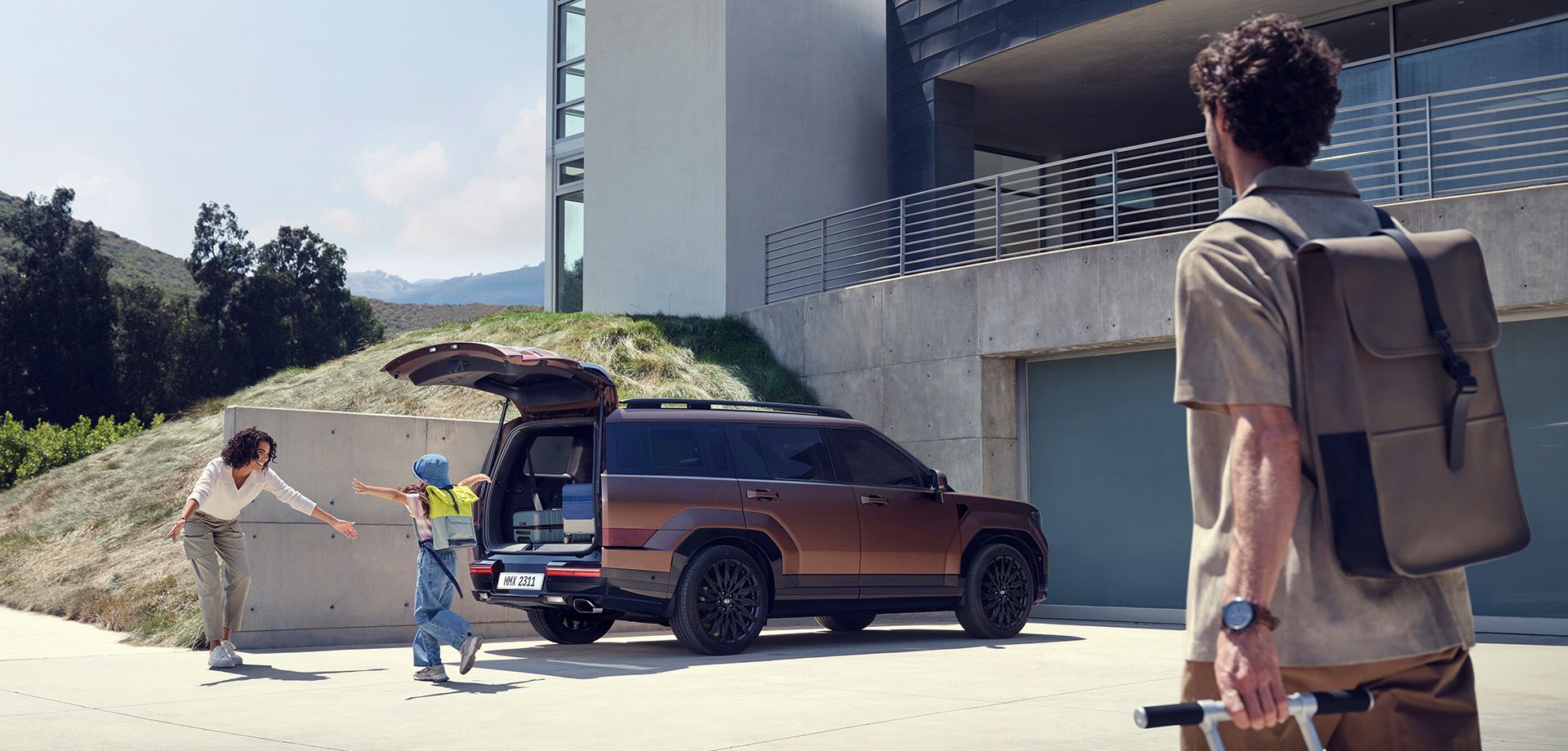 A family planning a trip in a Santa Fe