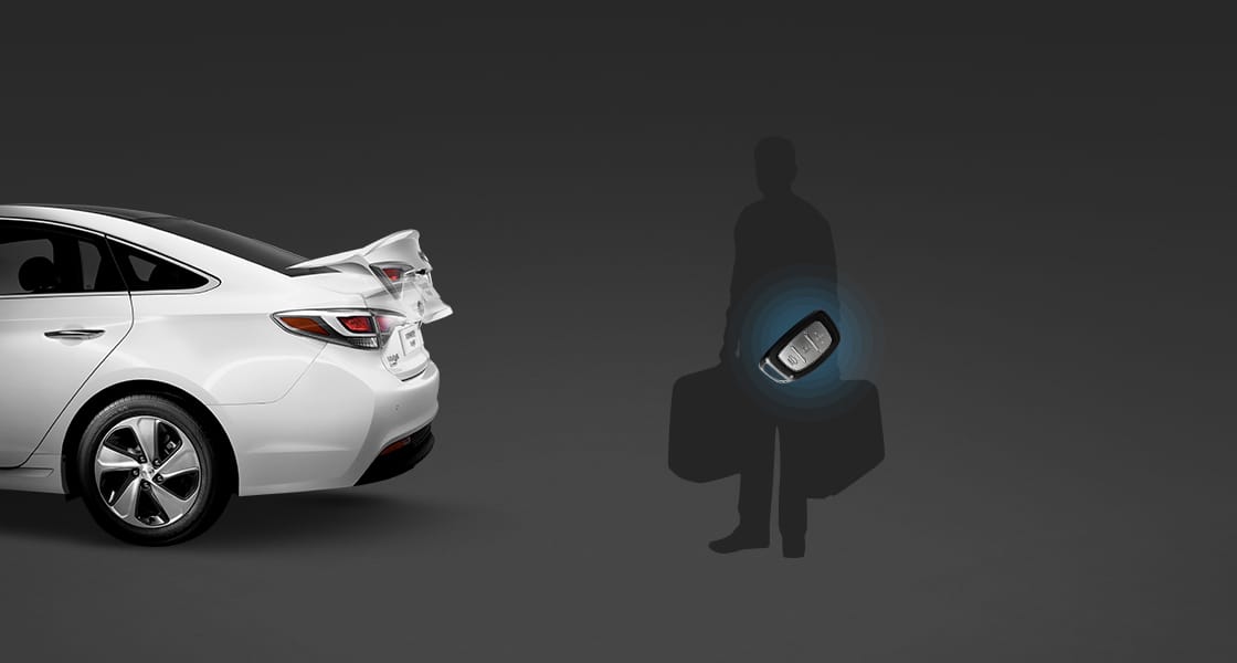 Illustration of a person standing in front of the trunk door