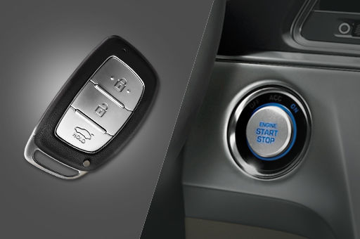 Smart key on the left and Engine start and stop button on the right