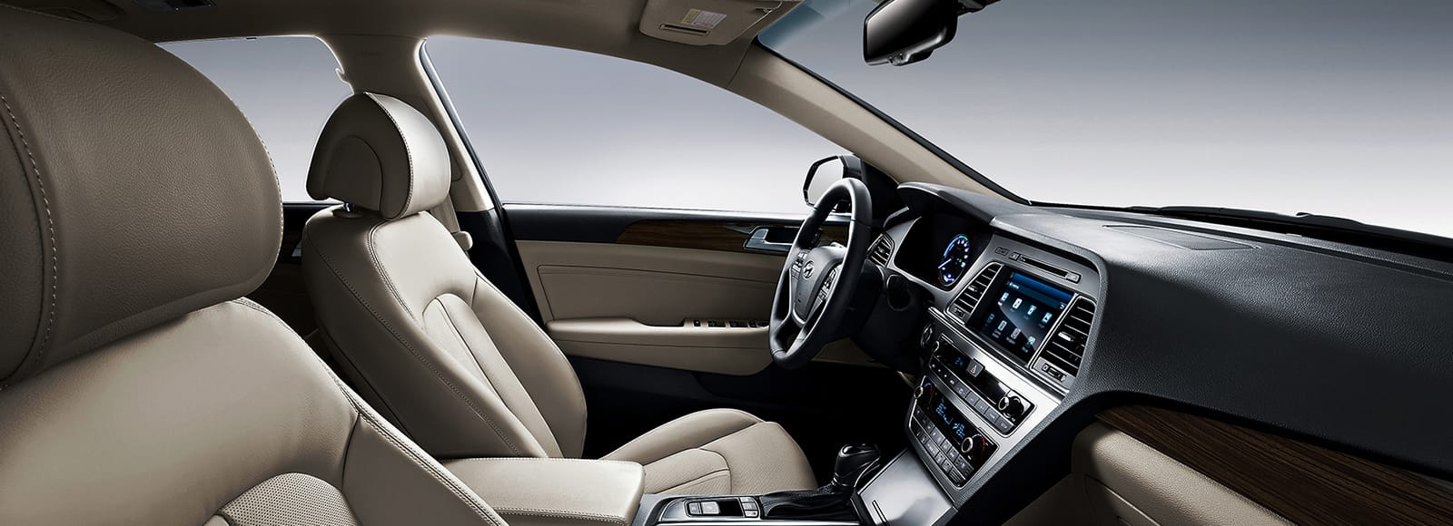 Panoramic view of front interior from side viewpoint