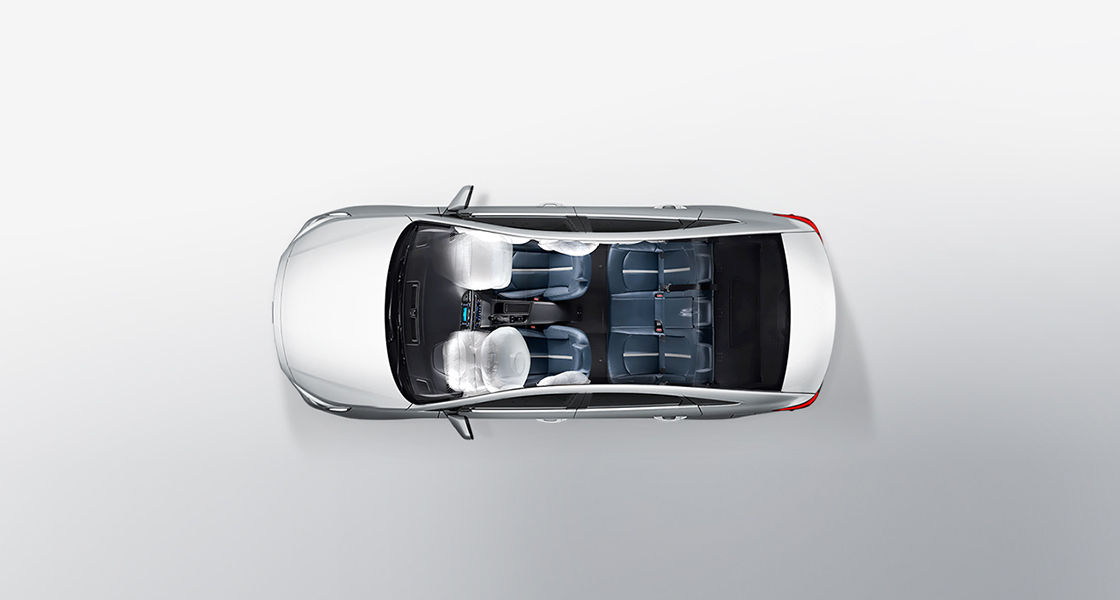 Top view of 6-airbag system simulated