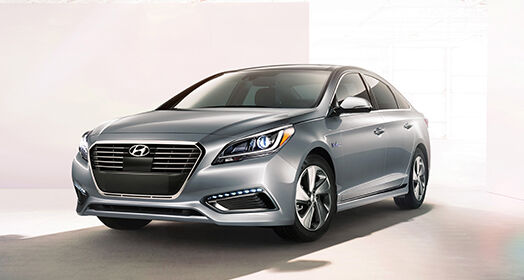 Side front view of gray Sonata Plug-in Hybrid