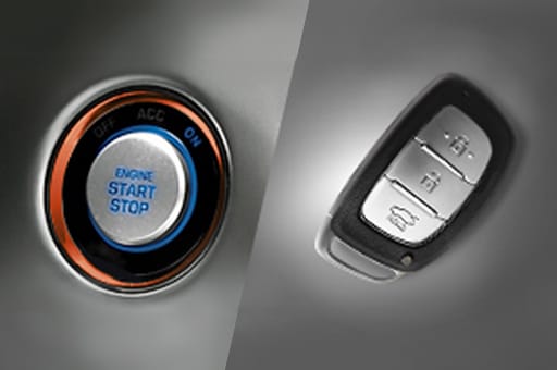 Engine start and stop button on the left and smart key on the right