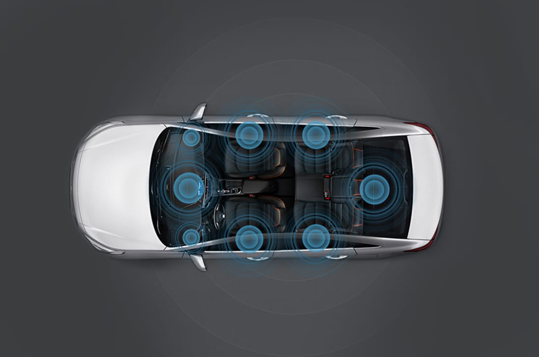 Sound system location marked on the top view of Sonata Turbo