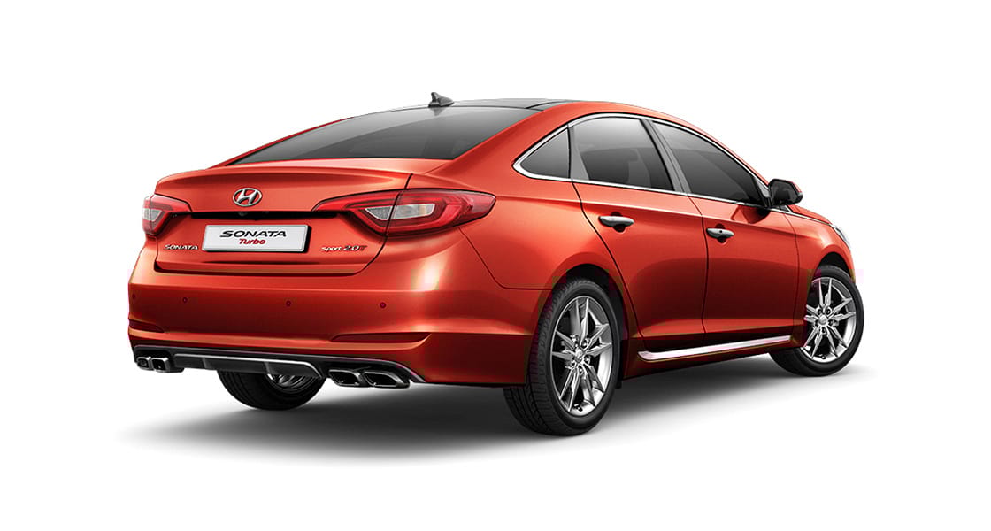 Side rear view of red Sonata Turbo