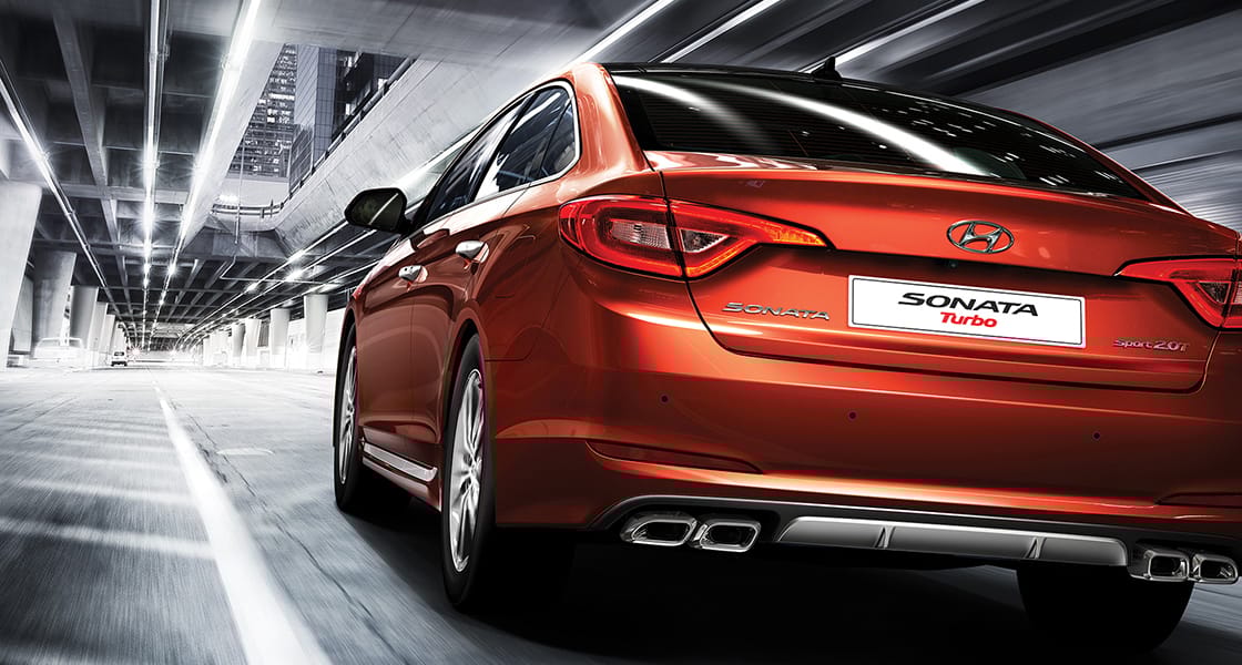 Rear view of red Sonata Turbo