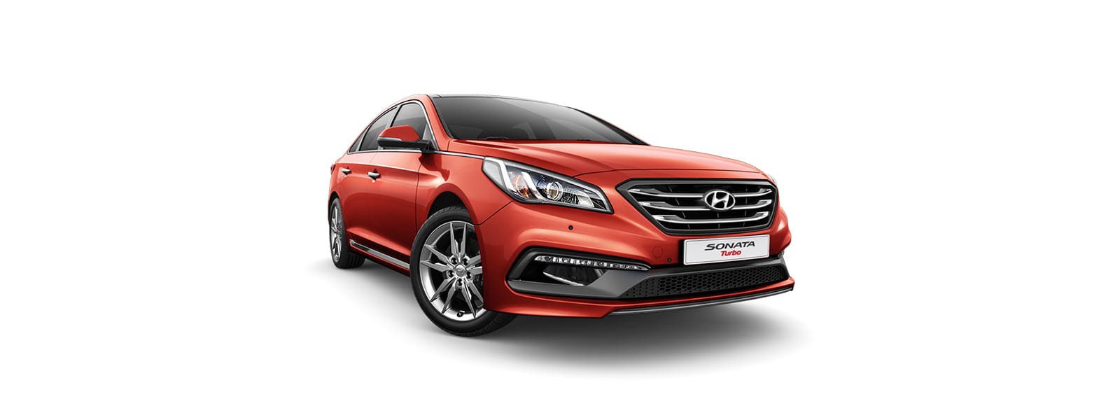Side front view of red Sonata Turbo