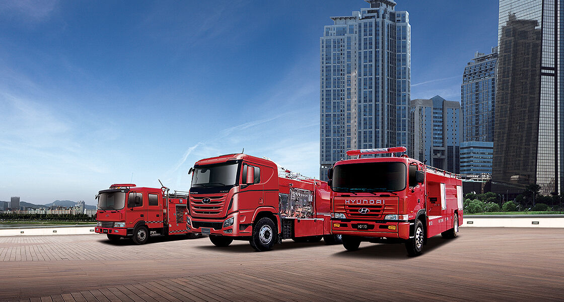 front view of red fire fighting truck