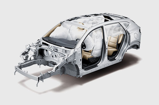 6-airbag system simulated on the skeleton of Tucson