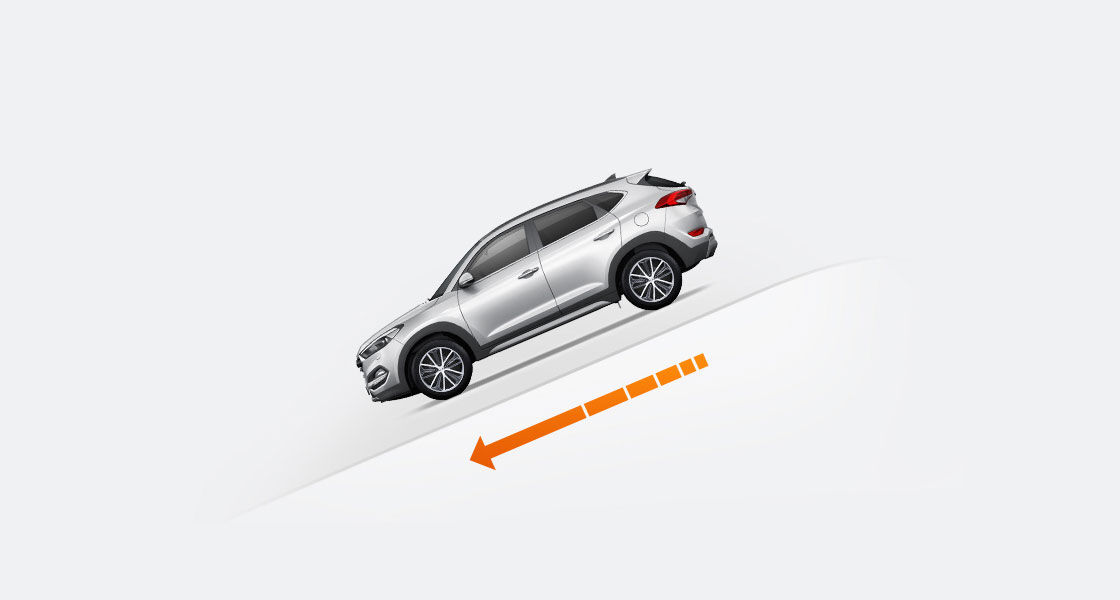 Illustration of side view silver Tucson driving down the hill