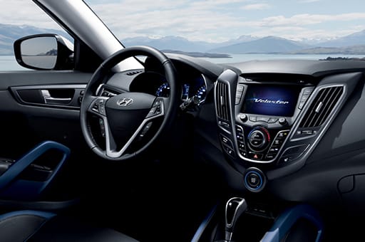 Panoramic view of front seat and cockpit interior