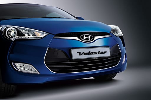 Front view of blue Veloster