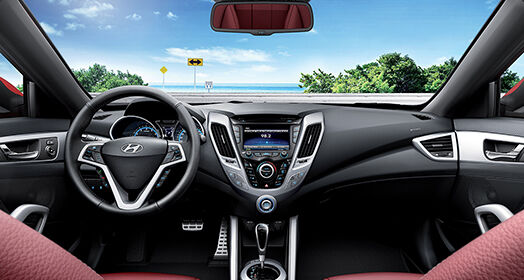 Panoramic view of front seat and cockpit interior