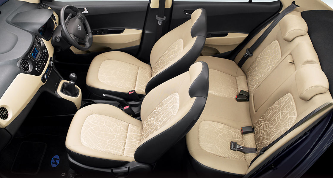 Entire view of black and beige interior from left top viewpoint