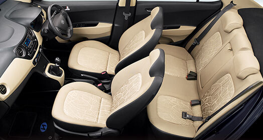 Entire view of black and beige interior from left top viewpoint