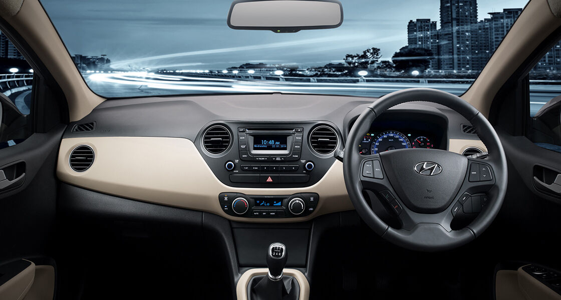 Panoramic view of front side interior from the rear passenger's viewpoint