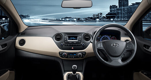 Panoramic view of front side interior from the rear passenger's viewpoint