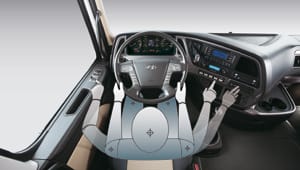 imagen de conductor accionando controles en el salpicadero