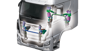 ilustración de suspensión y amortiguadores en la cabina del camión